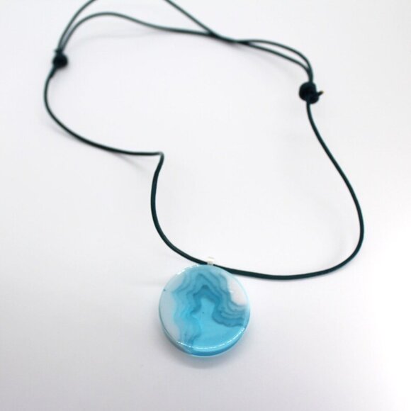 Handmade one of a kind Glacial Ocean pendant with  leather necklace - Picture 4 of 8